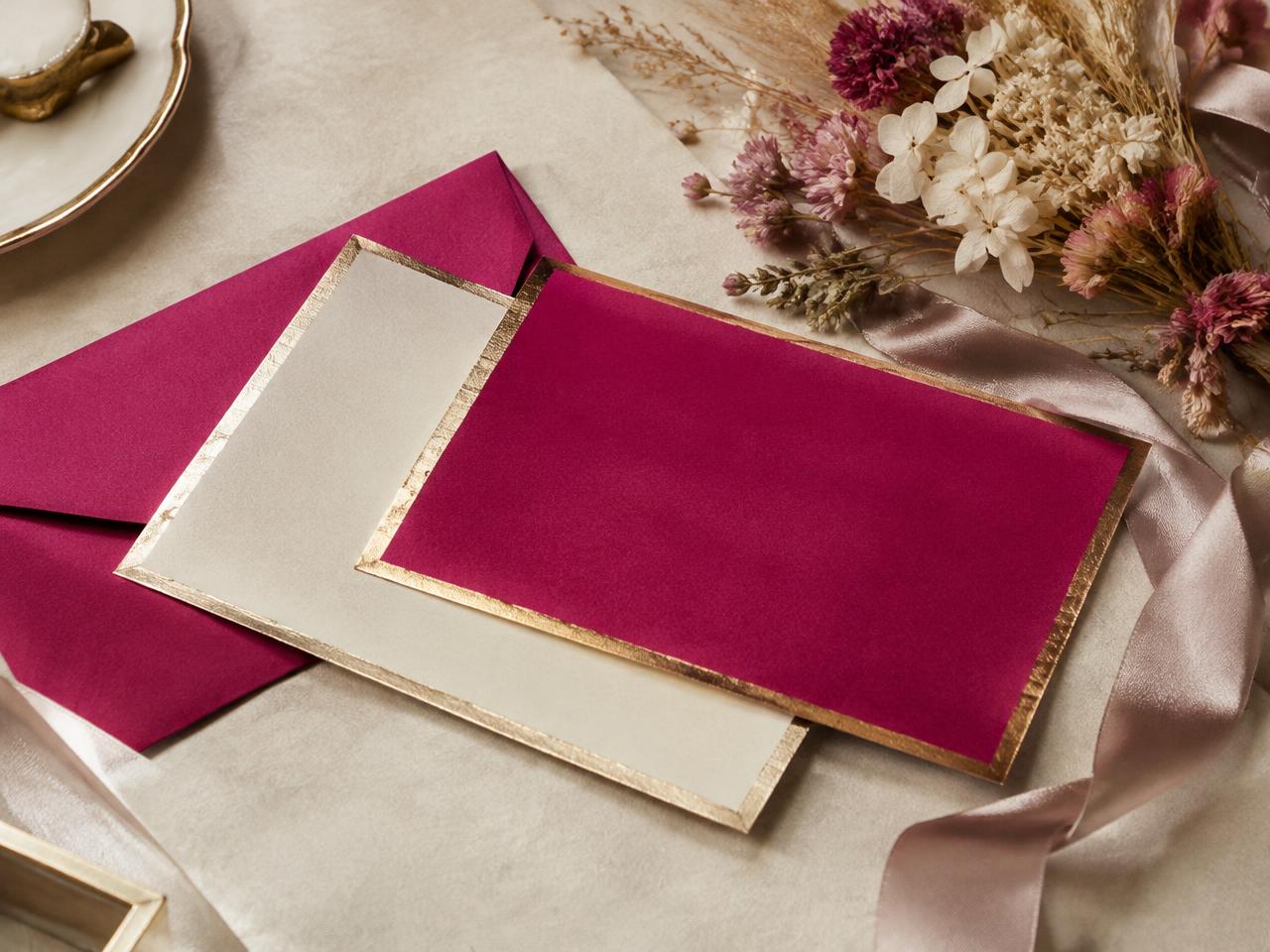 Gold-edged event announcement cards